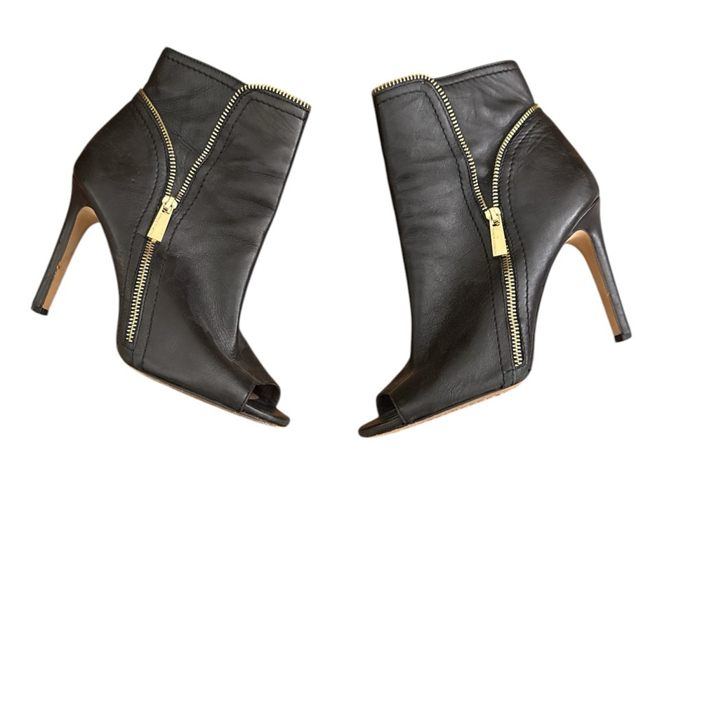Black High Heel Ankle Boots with Gold Zippers